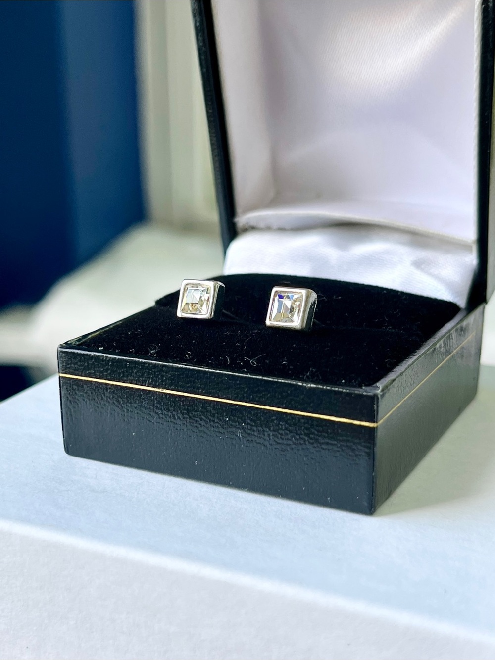 Princess-Cut Bevel-Set Moissanite Stud Earrings in Silver, 0.5ct each
